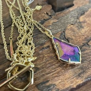 NWT Kendra Scott Fauceted Alex Convertible Necklace in Iridescent Blue Goldstone